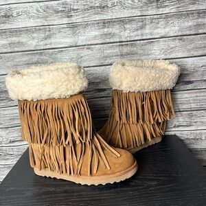 Madden Girl Suede Fringe Chestnut Hidden Wedge Boot - 7.5